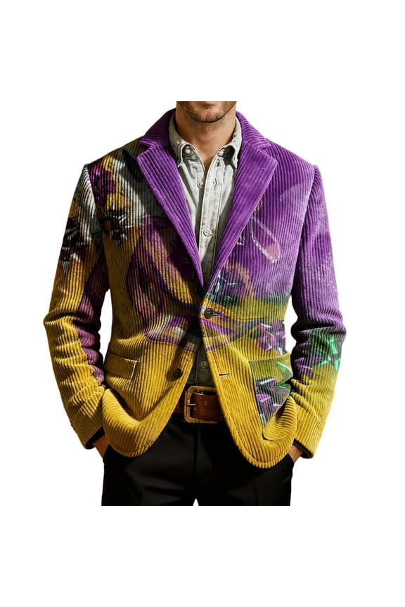 Mens Suit Jacket Corduroy Print Stylish Jacket with Unique Textured Pattern Classic Fit Stretch Dress Coat Daily Formal Outdoor Activities