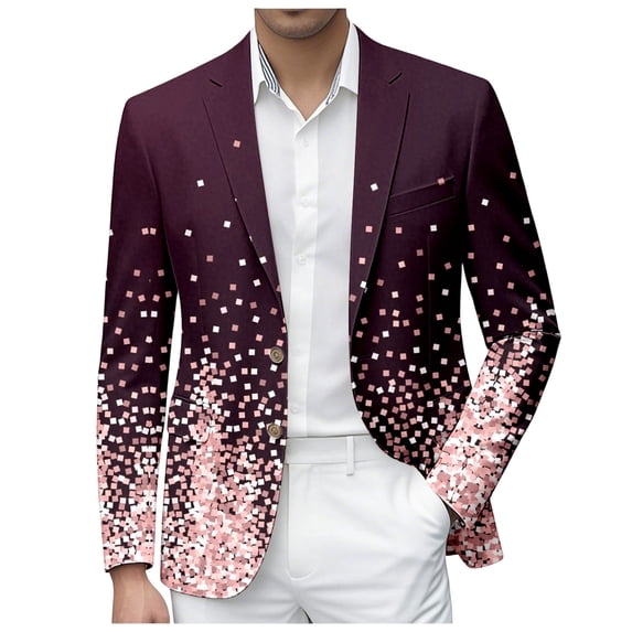 oqasdz Mens Suit Jacket Glitter Print Jacket for Event Stylish Lapel Design Shiny Classic Fit Stretch Dress Coat Daily Formal Outdoor Activities