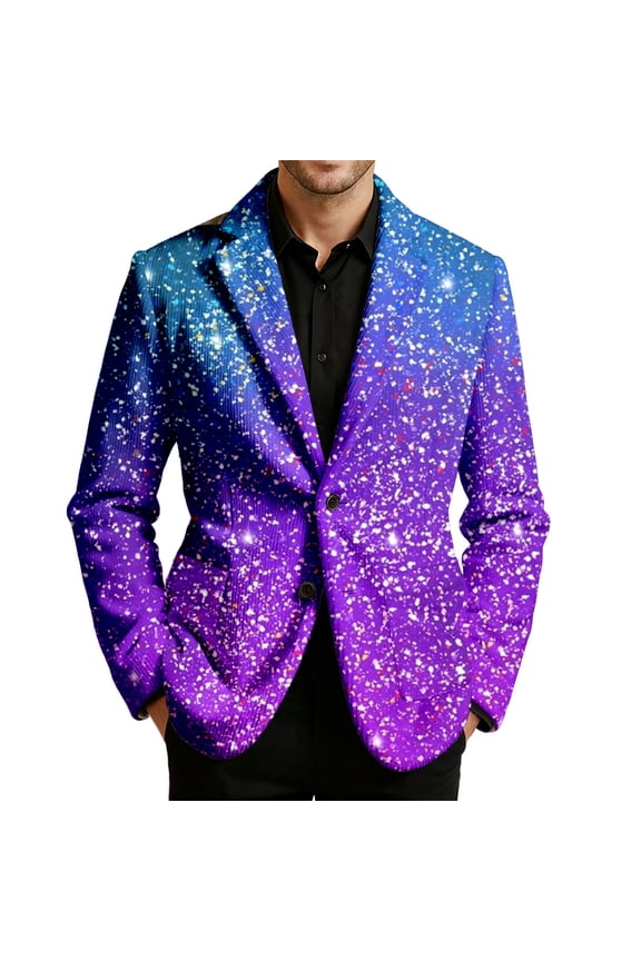 Mens Suit Jacket Lux Glam Pinstripe Velvet for with Sequin Print Festive Jacket Casual Lightweight Sport Coat Travel Party Business Formal