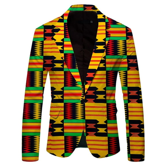 oqasdz Mens Suit Jacket National Style Stylish Printed Pocket Buttons Down Long Sleeve Business Party Coat Top,Size 3X