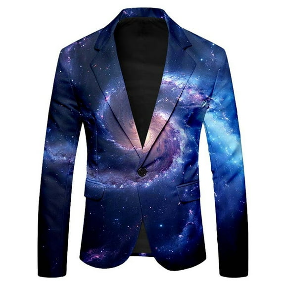 oqasdz Mens Suit Jacket One Button Star Digital Printed Fashion Slim Fit Comfortable Casual Business Wedding Coat Top,Size M