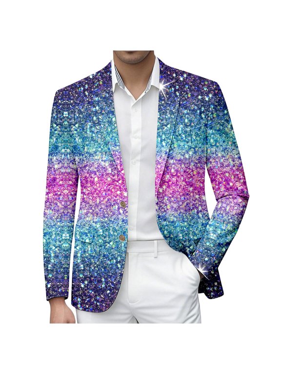 Mens Suit Jacket Sequin Print Jacket Glitter Embroidered Tuxedo for Groom Dinner Casual Lightweight Sport Coat Party Business Formal