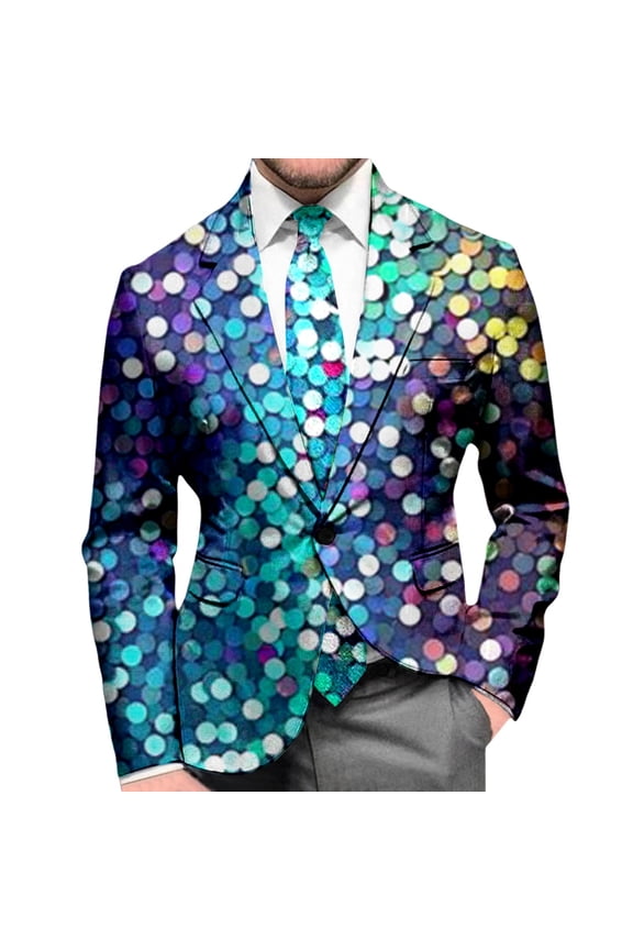 Mens Suit Jacket Sequin Print Long Sleeve Jacket Modern Tuxedo Alternative Comfort Loose Fit Sport Coat Party Evening Wedding Prom