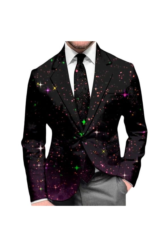 Mens Suit Jacket Sequin Print Long Sleeve Jacket Modern Tuxedo Alternative Stretch Slim Fit Dress Coat Daily Formal Outdoor Activities