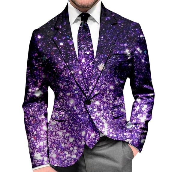 oqasdz Mens Suit Jacket Sequin Print Long Sleeve Jacket Modern Tuxedo Alternative Stretch Slim Fit Dress Coat Travel Party Business Formal