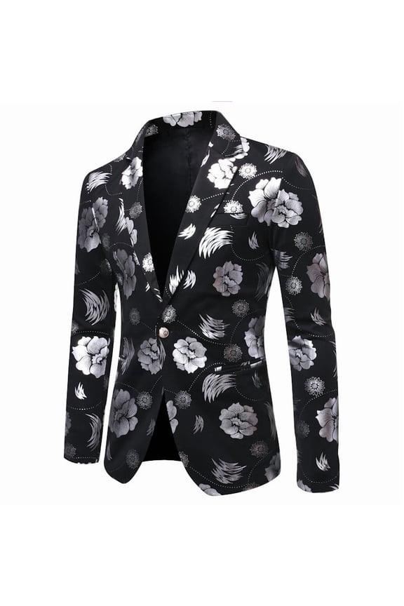 Mens Suit Jacket Stage Performance Jacket with Floral Pattern Show Events Casual Lightweight Sport Coat Travel Party Business Formal