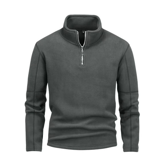 oqasdz Mens Sweatshirt Standing Collar Half Zip Long Sleeve Solid Color Thickend Slim Loose Work Outwear Pullover