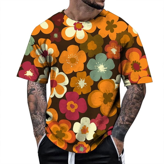 oqasdz Mens T Shirts Floral Print Casual Short Sleeve for Spring Summer Comfortable Breathable Daily Wear Stylish Tee Top