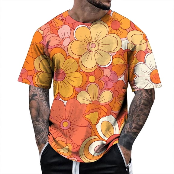 oqasdz Mens T Shirts Floral Print Casual Short Sleeve for Spring Summer Comfortable Breathable Daily Wear Stylish Tee Top