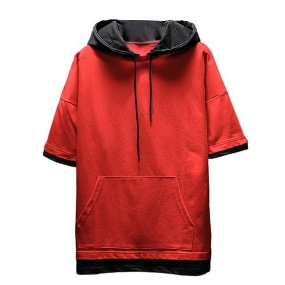 oqasdz Mens T Shirts Solid Color Short Sleeve Hooded Sweatshirt Casual Lightweight and Comfortable Loose Spring Autumn Tee Top