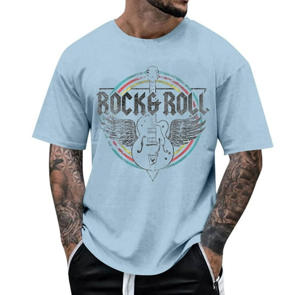 oqasdz Mens T Shirts for Outdoor Casual Wear Relaxed Fit Rock and Roll Graphic for Summer and Fall Tee Top