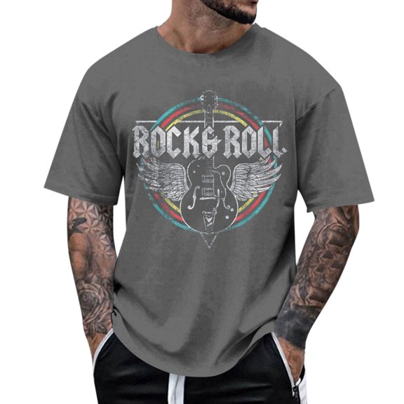 oqasdz Mens T Shirts for Outdoor Casual Wear Relaxed Fit Rock and Roll Graphic for Summer and Fall Tee Top