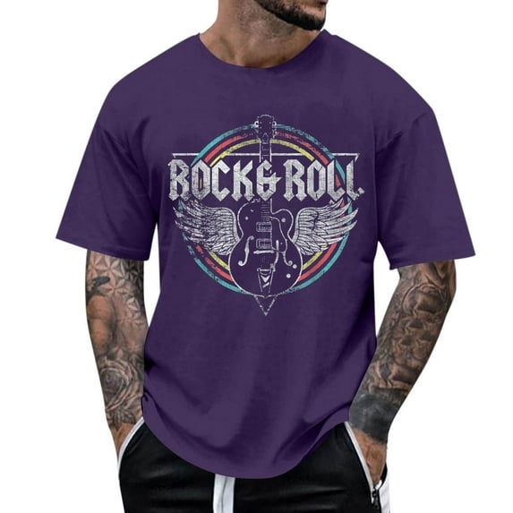 oqasdz Mens T Shirts for Outdoor Casual Wear Relaxed Fit Rock and Roll Graphic for Summer and Fall Tee Top