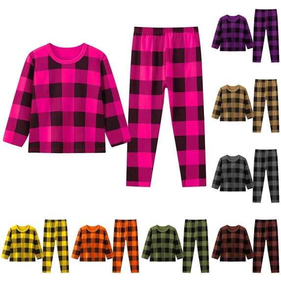 oqasdz Pajamas for Boys Classic Long Sleeve Pajama Set Plaid Print Pullover Top and Pajamas Pants Cozy Pjs for Kids Child Loungewear Relaxed Fit Clothes Set,Hot Pink,Size 4 Y-5 Y