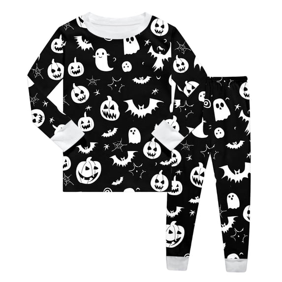 oqasdz Pajamas for Boys Long Sleeve Halloween Clothes Cartoon Pumpkin Print Breathable Top and Joggers Pants for Kids Festival Loungewear Casual Snug Fit Clothes Set,Black,Size -