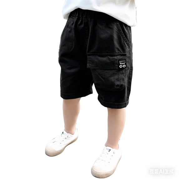 oqasdz Pants for Boys Elastic Waistband Solid Color Knee Length Cargo Pants with Multiple Pockets for Toddler Kids Soft Breathable Playwear Casual Summer