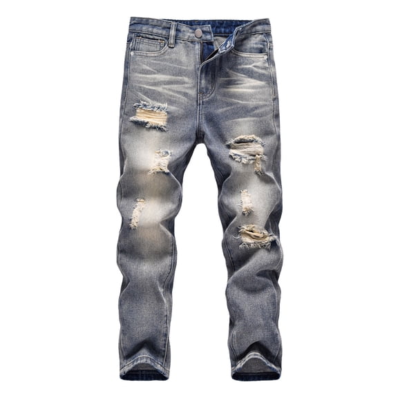 oqasdz Pants for Boys Jeans Fit Ripped Distressed Fashion Kids Denim Pants Casual Streetwear Outdoor Size 6 Y-7 Y