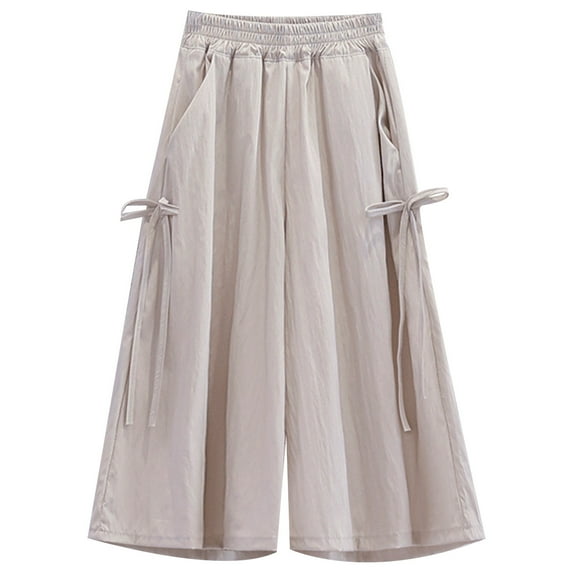 oqasdz Pants for Girls Casual Wide Leg Solid Color Comfortable Elastic Waist Plus Size Loose Baggy Pants Size 3 Y-4 Y