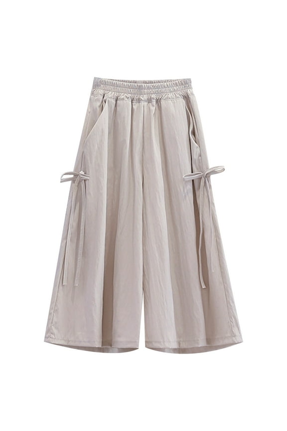 Pants for Girls Casual Wide Leg Solid Color Comfortable Elastic Waist Plus Size Loose Baggy Pants Size 3 Y-4 Y