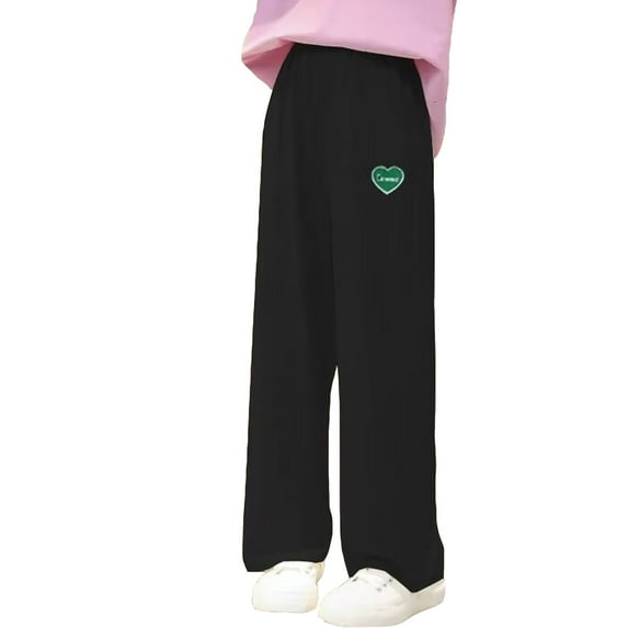 oqasdz Pants for Girls Child Solid Color Casual High Elastic Waisted Drawstring Streetwear Loose Sweatpants Size 3 Y-4 Y