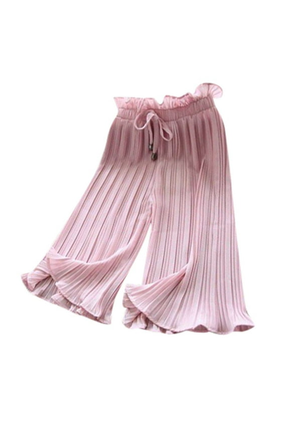 Pants for Girls Wide Leg Lightweight Casual Elastic Waist Straight Breathable Loose Trousers for Kids Size 3 Y-4 Y