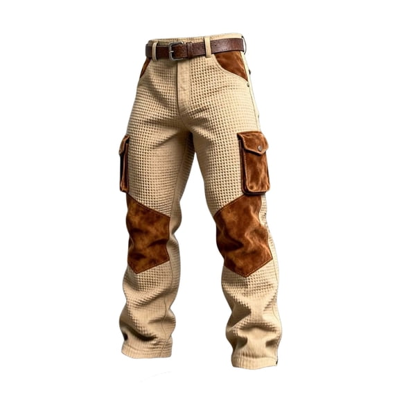 oqasdz Pants for Men Casual Knitted Retro Utility Long Pants with Comfort Fit and Multiple Pockets for Dailywear and Outdoor Activities