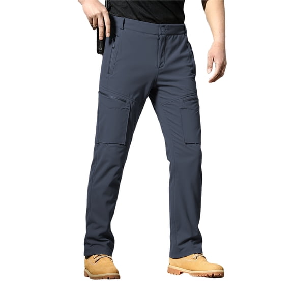 oqasdz Pants for Men Lined Hiking Thermal Insulated Outdoor Climbing Trousers Winter Windproof Softshell Trekking Adventure Activities