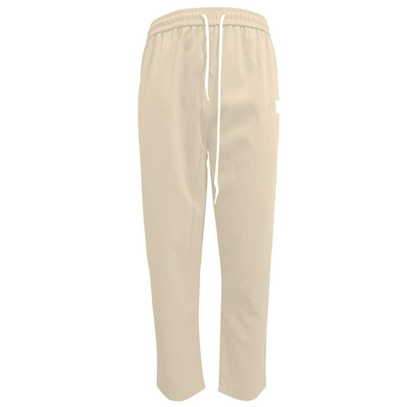 oqasdz Pants for Men Slim Fit Leather Label Cropped Pants Solid Color Casual Pants with Pocket Trousers