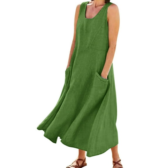 oqasdz Plus Size Dresses Solid Color V Neck Sleeveless Casual Long Vest Comfortable Maxi Dress with Pocket,4X