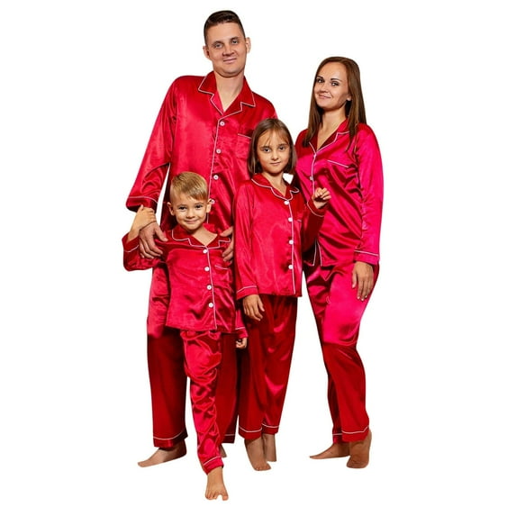 oqasdz Satin Silk Family Matching Pajamas Sleepwear for Dad Pajama Set Solid Color Long Sleeve Loungewear Casual Comfort Cozy Daily Wear