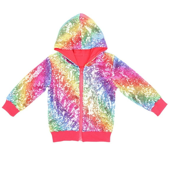 oqasdz Sequin Jackets Girls Colorful Long Sleeve Zip up Jacket for Kids Christmas Shiny Fashion Clothes Coat Outwear Size 9 Y-10 Y
