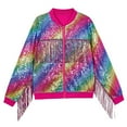 thumbnail image 1 of oqasdz Sequin Jackets Girls Long Sleeve Zip up Tassel Jacket for Kids Shiny Fashion Performance Party Coat Outwear Size 10 Y-12 Y, 1 of 2