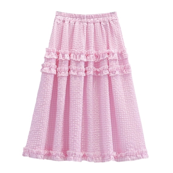 oqasdz Skirts for Girls Fashion Elastic Waist Ruffle Versatile Floral Lace Midi Skirt for Big Kids and Casual Outdoor