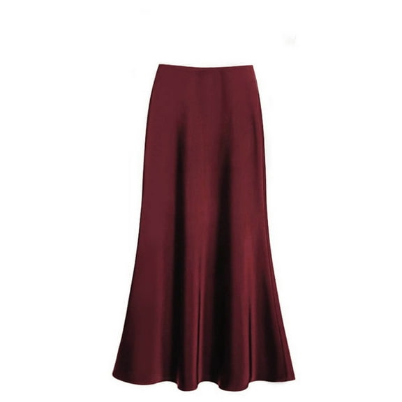 oqasdz Skirts for Women Elegant High Waist Satin Midi Skirt Solid Color Casual Wear Soft Flowy Comfortable Stretch Versatile Outfits