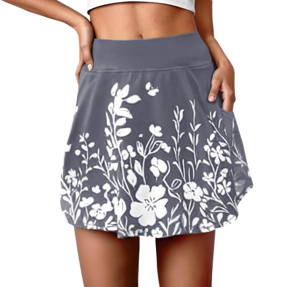 oqasdz Skirts for Women Floral Prints High Waist Loose Casual Short Skirt Comfort Stretchy Breathable Fashion Outdoor Activities Streetwear