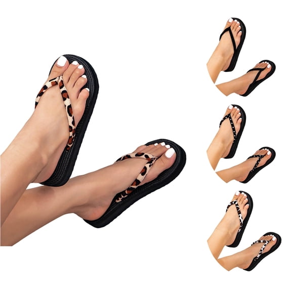 oqasdz Slippers for Women Bohemia Style High Heeled Platform Non Flip Flops Comfort Slippers for Ladies Summer Beach Outdoor,Brown
