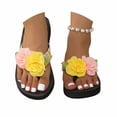 thumbnail image 1 of oqasdz Slippers for Women Summer Woven Floral Open Toe Platform Sandals for Wide Feet Raised Heel Beach Slippers Flip Flops,Yellow, 1 of 7