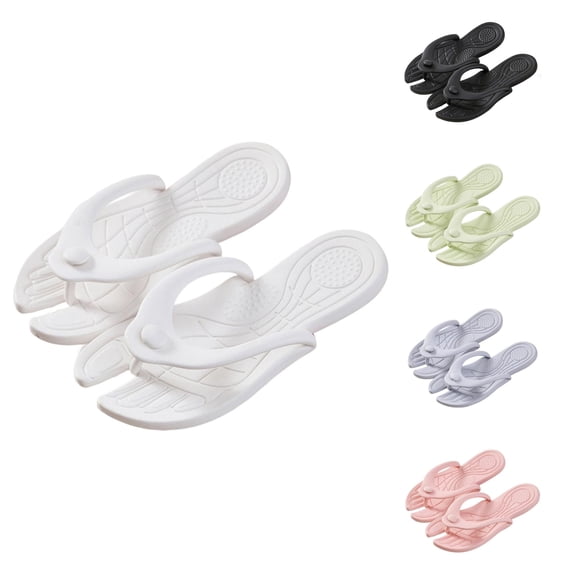 oqasdz Slippers for Women Travel Portable Flip Flops Indoor Outdoor Bathroom Shower Shoes Sandals with Flat Sole for Beach Pool,White