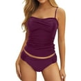 thumbnail image 1 of oqasdz Solid Color Tankini Swimsuits For Women V Neck Bathing Suits Front Ruched Two Piece Swimwear Lovely Female Beachwear, 1 of 5