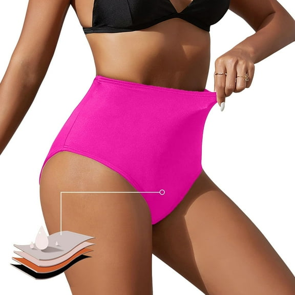 oqasdz Solid Color Women Black High Waisted Bikini Bottoms Beach Shorts Retro Basic Full Coverage Mid Waist Trunks Birthday Female Dailywear