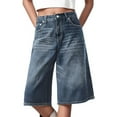thumbnail image 1 of oqasdz Solid Color Women Casual Loose Fit Cropped Jeans For Everyday Wear Comfortable Stretch Denim Pants Vacation Summer Soft Female Dailywear, 1 of 4