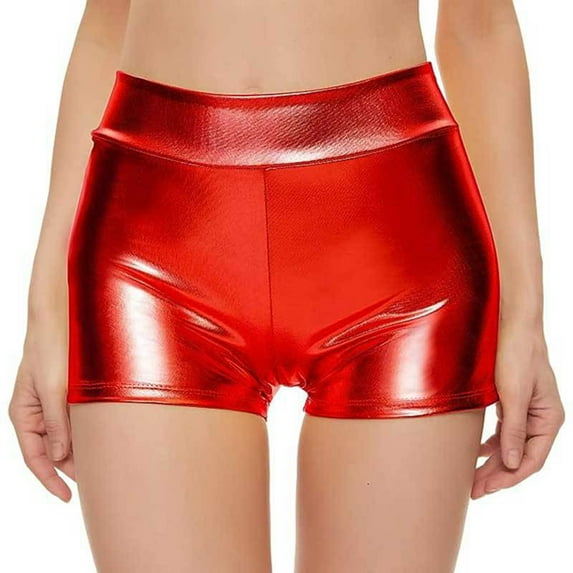 oqasdz Solid Color Women High Waisted Metallic Booty Shorts Rave Bottoms For Dancing Hot Pants Clubwear Birthday Female Dailywear