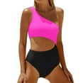 thumbnail image 1 of oqasdz Solid Color Women One Shoulder Monokini Hollow Swimsuit For Women Bathing Suits Full Coverage Keyhole Swimwear Comfort Female Beachwear, 1 of 6