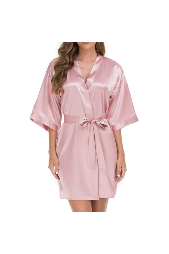 Solid Color Women Short Kimono Robe Silky Satin Bathrobe Bride Bridesmaids Getting Ready Sleepwear Soft Nightgown Cozy Female Dailywear