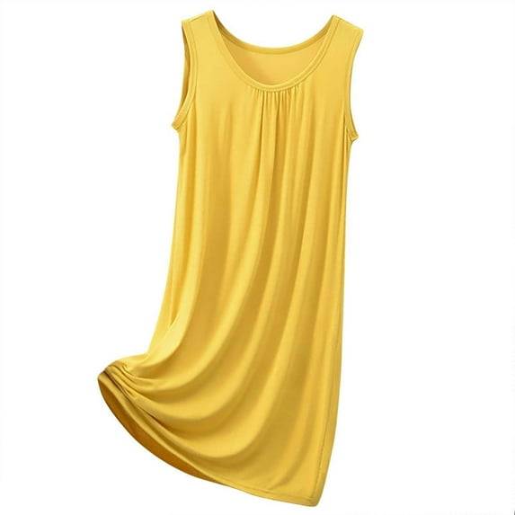oqasdz Solid Color Women Summer Sleepshirt Nightgown Comfortable Round Neck Sleeveless Home Dress Loungewear Casual Basic Sleepwear Soft Female Dailywear