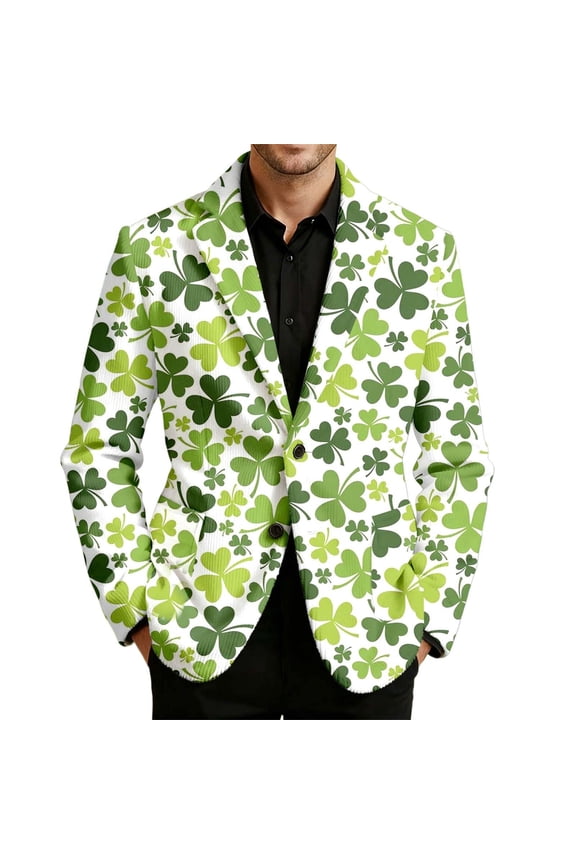 St. Patrick's Day Suit Jacket for Men Festive Corduroy Jacket St Patrickday Pattern Comfort Loose Fit Sport Coat Daily Formal Outdoor Activities