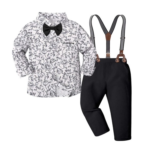 oqasdz Stylish Boys Formal Elegant Dress Shirt with Suspenders and Pants for Wedding Party Celebration Evening Fashion Outfits Set
