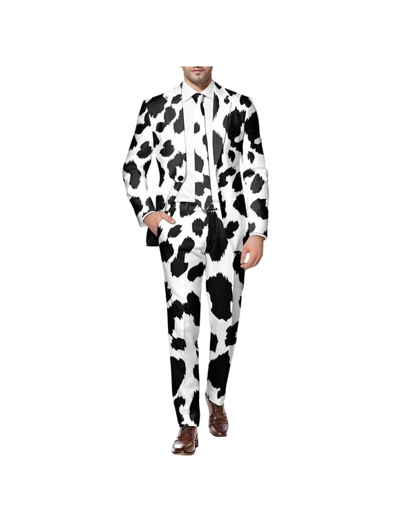 Suit Jacket for Men Printed Fashion Suit Business foreign Trade Loose Comfortable Fashion Leopard Print Milk Print Printed Suit Coat Top,Size XL