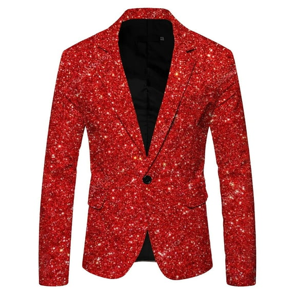oqasdz Suit Jacket for Men 3D Sequin Suit Printed Pocket Lapel Button Up Stretch Lightweight Business Wedding Party Coat Top,Size S
