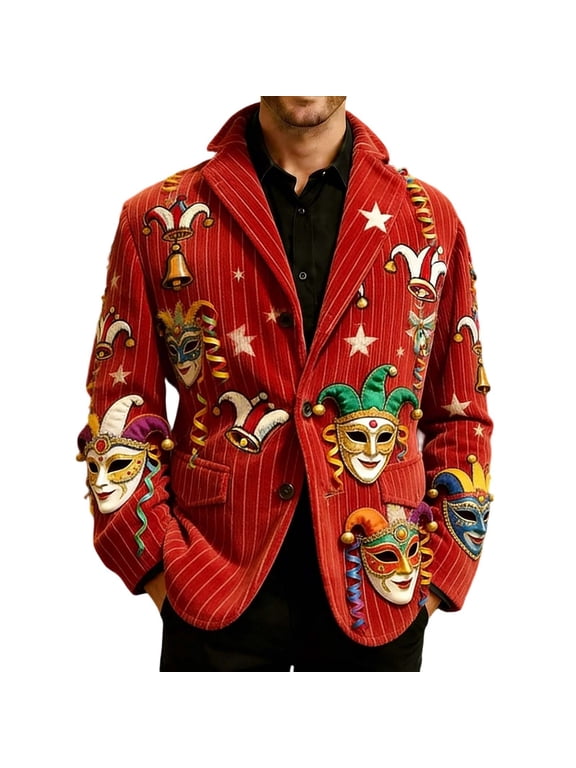 Suit Jacket for Men Circus Clown Pattern Corduroy Fashion Jacket Casual Lightweight Sport Coat Daily Formal Outdoor Activities